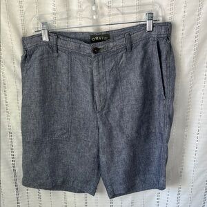 Orvis Men’s Slate Blue Flat Front Linen-Blend Shorts size medium